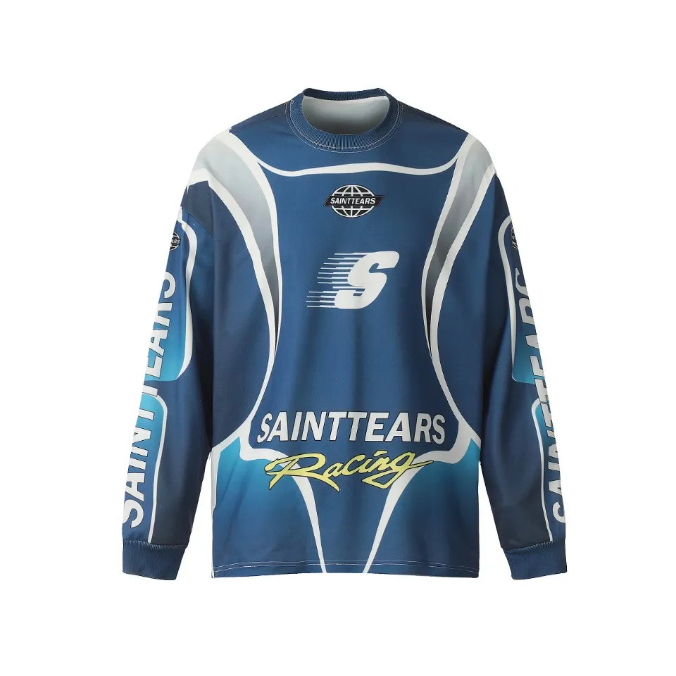 Saint michael tears all-over printed long-sleeved vintage autumn and winter T-shirt Style number: 122 Size: M L XL Wholesale price: 136 Color: blue green
